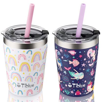 Picture of Tiblue Kids Cup - Spill Proof Vacuum Stainless Steel Insulated Tumbler for Toddler - BPA FREE Smoothie Baby Drinking Cup with Leak Proof Lid & Silicone Straw with Stopper (2 Pack, 8oz Rainbow+Mermaid)