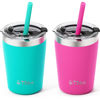 Picture of Tiblue Kids & Toddler Cup - 2 Pack 8oz Spill Proof Stainless Steel Insulated Tumbler for Toddler Girls Boys - BPA FREE Smoothie Snack Drinking Cup with Leak Proof Lid & Silicone Straw with Stopper