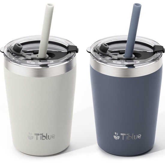 Picture of Tiblue Kids & Toddler Cup - 2 Pack 8oz Stainless Steel Water Bottle Spill Proof Insulated Tumbler with Leak Proof Lid & Silicone Straw with Stopper - BPA FREE Smoothie Snack Cups Baby Drinking Cup