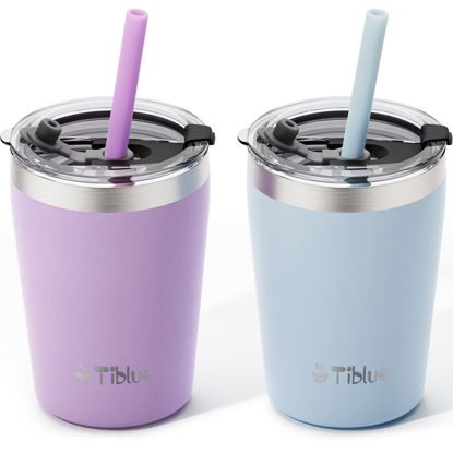 Picture of Tiblue Kids & Toddler Cup - 2 Pack 8oz Spill Proof Insulated Tumbler Stainless Steel Water Bottle with Leak Proof Lid & Silicone Straw with Stopper - BPA FREE Baby Drinking Cup Smoothie Snack Cups