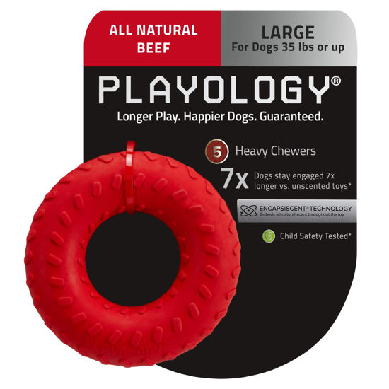 Picture of Playology Dual Layer Ring Toy, for Large Dog Breeds (35lbs and Up) - for Heaviest Chewers - Engaging All-Natural Beef Scented Toy - Non-Toxic Materials