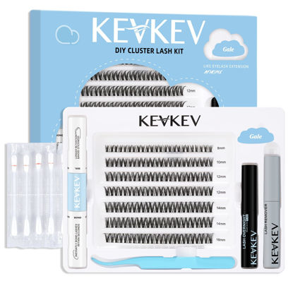 Picture of KevKev DIY Lash Extension Kit Lash Clusters Kit 84 Pcs Cluster Lashes with Lash Bond and Seal Lash Glue Remover Overnighter Seal and Applicator for DIY Eyelash Extension(Gale Kit,D-8-16mix)