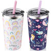 Picture of Tiblue Kids Cup - Spill Proof Stainless Steel Insulated Tumbler for Toddler Girls Boys - BPA FREE Smoothie Drinking Cup with Leak Proof Lid & Silicone Straw with Stopper (2 Pack, 12oz Rainbow+Mermaid)