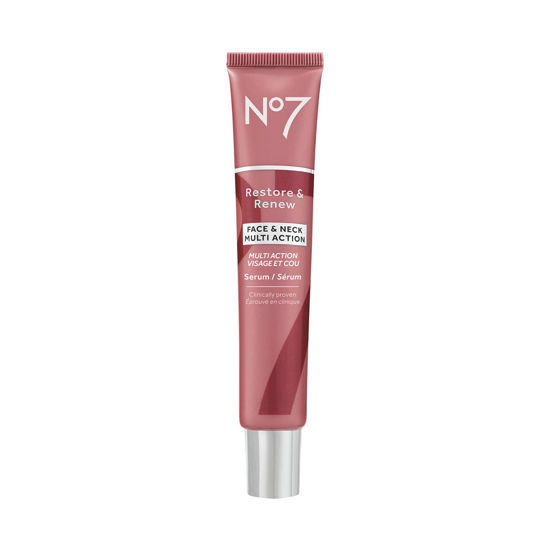 Picture of No7 Restore & Renew Multi-Action Face & Neck Serum - Anti Aging Serum for Deep Wrinkle Repair - Collagen Infused Face Serum with a Hydrating Blend of Hibiscus Peptides & Hyaluronic Acid (1.69 Fl Oz)