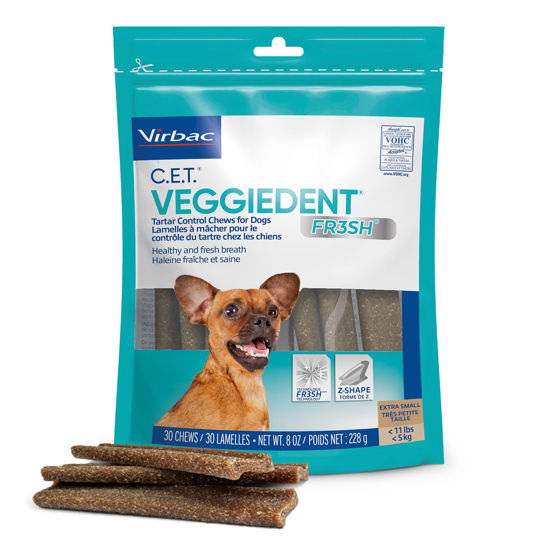 Picture of Virbac C.E.T. VEGGIEDENT FR3SH Tartar Control Chews for Dogs, Extra Small, 8 oz (Pack of 1)