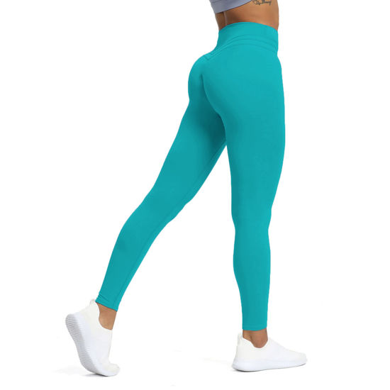 Picture of Aoxjox High Waisted Workout Leggings for Women Scrunch Tummy Control Luna Buttery Soft Yoga Pants 27" (Cascade Blue, Medium)