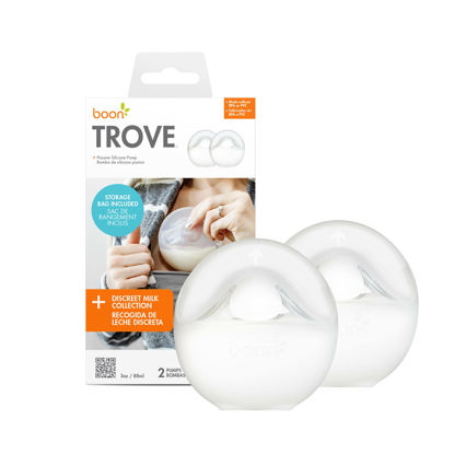 Picture of Boon TROVE Silicone Manual Breast Pump with Travel Pouch - Hands Free Breast Pump - Passive Breast Milk Collector Shell for Newborns - Breastfeeding Essentials - 2 Count Clear B11531