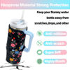 Picture of Water Bottle Carrier Bag Sleeve for Stanley Quencher 40oz Tumbler with Handle, Neoprene Water Bottle Sling Bag Sleeve Holder Carrier with Adjustable Shoulder Strap,Stanley Cup Accessories (40oz-Sling Bag, Black Flower)