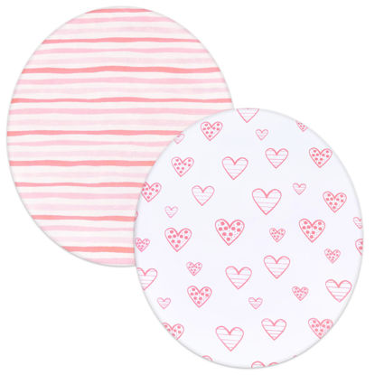 Picture of Bassinet Sheets Compatible with Fisher-Price On-The-Go Baby Dome, 2 Pack, 100% Jersey Knit Cotton Fitted Sheets, Breathable and Heavenly Soft, Pink Hearts and White Stars Print for Baby