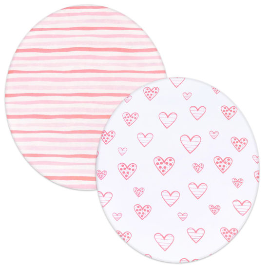 Picture of Bassinet Sheets Compatible with Fisher-Price On-The-Go Baby Dome, 2 Pack, 100% Jersey Knit Cotton Fitted Sheets, Breathable and Heavenly Soft, Pink Hearts and White Stars Print for Baby