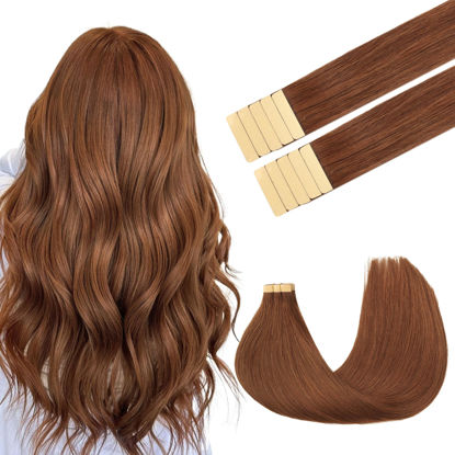 Picture of GOO GOO Tape in Hair Extensions Human Hair, 33A Auburn,14inch 25g 10pcs, Thick Ends Straight Seamless Tape in, Invisible Tape in Hair Extensions Human Hair