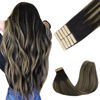 Picture of GOO GOO Tape in Hair Extensions Human Hair, 1B/16/1B Natural Black to Light Blonde,14inch 25g 10pcs, Thick Ends Straight Seamless Tape in, Invisible Tape in Hair Extensions Human Hair