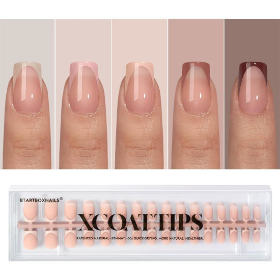 Picture of btartboxnails XCOATTIPS French Gel Nails - Skin Tones French Tip Press on Nails, Short Square Nail Tips, Soft Gel Nails False Nail, Soak Off Acrylic Fake Nails Extensions