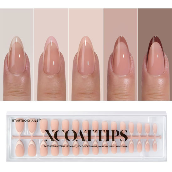 Picture of btartboxnails XCOATTIPS French Gel Nails - Skin Tones French Tip Press on Nails, Fall Nails Medium Almond Nail Tips, Soft Gel Nails False Nail, Soak Off Acrylic Fake Nails Extensions