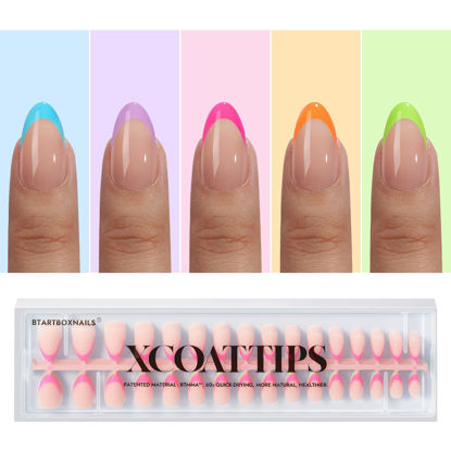 Picture of btartboxnails XCOATTIPS French Gel Nails - Brighter Pastel French Tip Press on Nails, Short Almond Nail Tips, Soft Gel Nails False Nail, Soak Off Acrylic Fake Nails Extensions