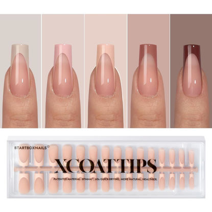 Picture of btartboxnails XCOATTIPS French Gel Nails - Skin Tones French Tip Press on Nails, Long Square Nail Tips, Soft Gel Nails False Nail, Soak Off Acrylic Fake Nails Extensions