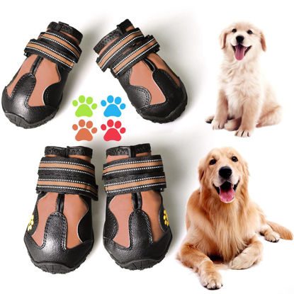 Picture of CovertSafe& Dog Boots for Dogs Non-Slip, Waterproof Dog Booties for Outdoor, Dog Shoes for Medium to Large Dogs 4Pcs with Rugged Sole Black-Brown