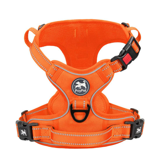 Picture of PoyPet No Pull Dog Harness, No Choke Reflective Dog Vest, Adjustable Pet Harnesses with Easy Control Padded Handle for Small Medium Large Dogs(Orange Matching Trim,XL)