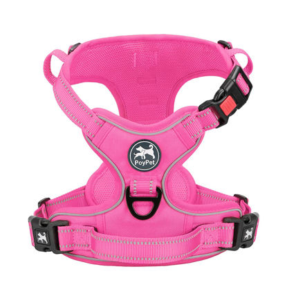 Picture of PoyPet No Pull Dog Harness, No Choke Reflective Dog Vest, Adjustable Pet Harnesses with Easy Control Padded Handle for Small Medium Large Dogs(Pink Matching Trim,XS)