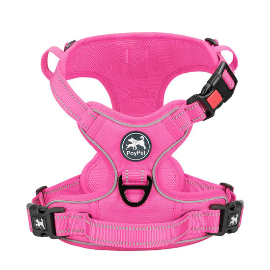 Picture of PoyPet No Pull Dog Harness, No Choke Reflective Dog Vest, Adjustable Pet Harnesses with Easy Control Padded Handle for Small Medium Large Dogs(Pink Matching Trim,S)