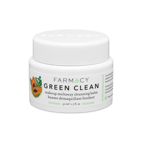 Picture of Farmacy Makeup Remover Cleansing Balm - Green Clean Waterproof Makeup Remover + Oil Based Cleanser - Gentle Exfoliating Double Cleanser - Melts From Balm to Milky Lather (50ml)