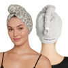 Picture of Turbie Twist Microfiber Hair Towel Wrap - for Women, Men & Kids - Travel & Bathroom Essential - Quick Dry Hair Turban for Curly, Long & Thick Hair - 2 Pack (Snow Leopard, Grey)