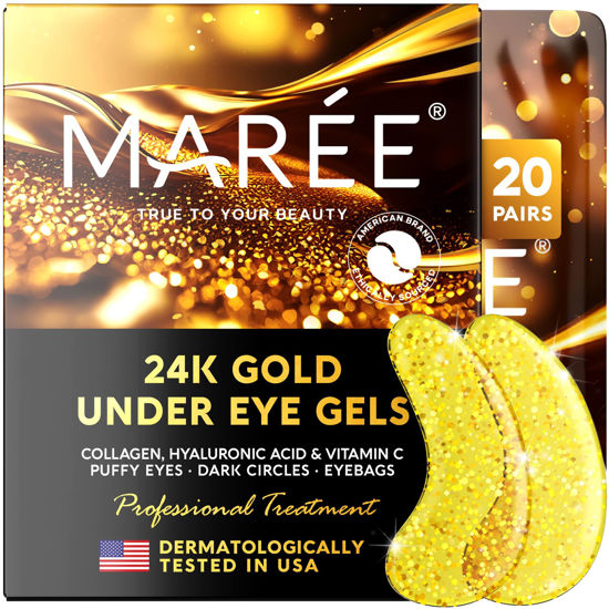 Picture of MAREE Under Eye Patches - Gold Under Eye Patches for Puffy Eyes, Dark Circles Eye Bags - Skin Care with Collagen Pearl Extract & Hyaluronic Acid, Anti-Aging & Rejuvenating Underey Eye Masks - 20 pairs