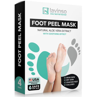 Picture of Lavinso Foot Peel Mask for Dry Cracked Feet - 4 Pack Dead Skin Remover Foot Mask for Cracked Feet and Callus - Exfoliating Feet Peeling Mask for Soft Baby Feet, Original Scent