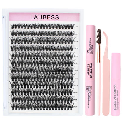 Picture of Lash Extension Kit 40D Lash Clusters Kit Eyelash Extension Kit Individual Lashes Kit with Bond and Seal Lash Glue Eyelash Remover for Extensions Tweezers Brush Lash Kit (Set 40D-0.07D-8-14Mix)