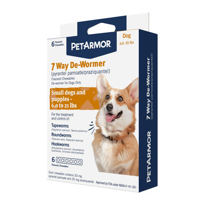 Picture of PetArmor 7 Way De-Wormer for Dogs, Oral Treatment for Tapeworm, Roundworm & Hookworm in Small Dogs & Puppies (6-25 lbs), Worm Remover (Praziquantel & Pyrantel Pamoate), 6 Flavored Chewables