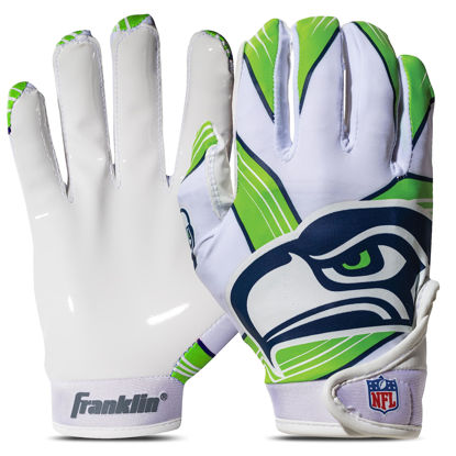 Picture of Franklin Sports Seattle Seahawks Youth NFL Football Receiver Gloves - Receiver Gloves for Kids - NFL Team Logos and Silicone Palm - Youth S/XS Pair