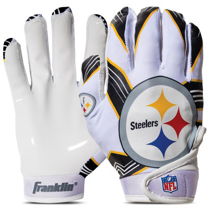 Picture of Franklin Sports Pittsburgh Steelers Youth NFL Football Receiver Gloves - Receiver Gloves for Kids - NFL Team Logos and Silicone Palm - Youth S/XS Pair