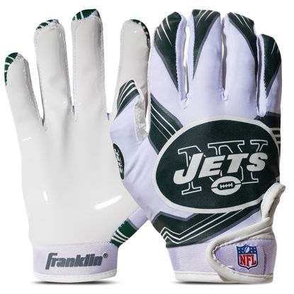 Picture of Franklin Sports New York Jets Youth NFL Football Receiver Gloves - Receiver Gloves For Kids - NFL Team Logos and Silicone Palm - Youth M/L Pair