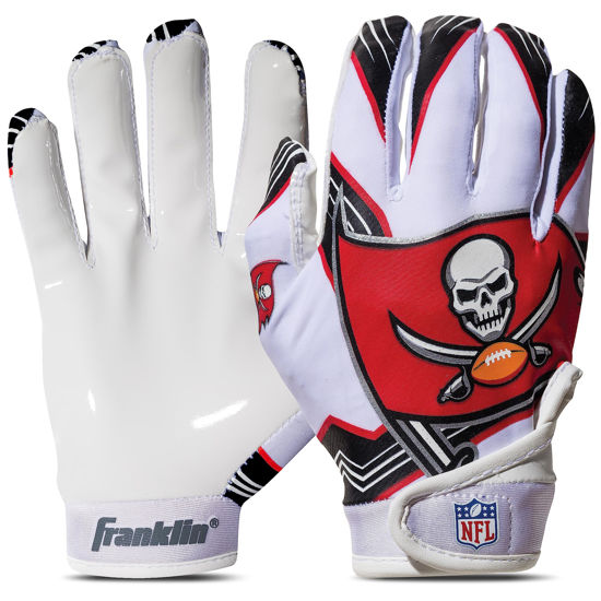 Picture of Franklin Sports Tampa Bay Buccaneers Youth NFL Football Receiver Gloves - Receiver Gloves For Kids - NFL Team Logos and Silicone Palm - Youth M/L Pair