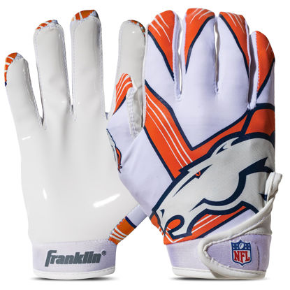 Picture of Franklin Sports Denver Broncos Youth NFL Football Receiver Gloves - Receiver Gloves for Kids - NFL Team Logos and Silicone Palm - Youth S/XS Pair