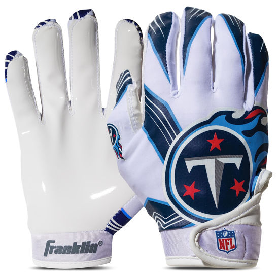 Picture of Franklin Sports Tennessee Titans Youth NFL Football Receiver Gloves - Receiver Gloves for Kids - NFL Team Logos and Silicone Palm - Youth S/XS Pair