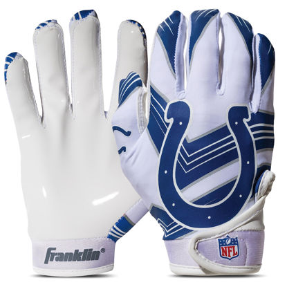 Picture of Franklin Sports Indianapolis Colts Youth NFL Football Receiver Gloves - Receiver Gloves For Kids - NFL Team Logos and Silicone Palm - Youth S/XS Pair