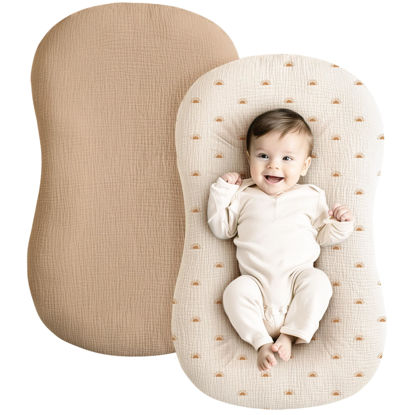 Picture of Konssy Muslin Baby Lounger Cover 2 Pack, 100% Cotton Newborn Lounger Cover, Soft and Breathable Lounger Slipcover for Boys Girls, Covers Only (Brown, Sun)