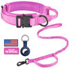 Picture of DAGANXI Tactical Dog Collar, Adjustable Military Training Nylon Dog Collar with Control Handle and Heavy Metal Buckle for Medium and Large Dogs, with Patches and Airtags Case (M, Pink-Set)