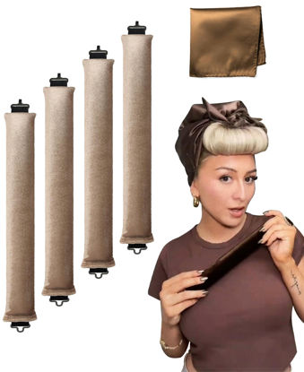 Picture of Jumbo Overnight Wavy Hair Curlers Blowout Rods - No Heat Hair Waver Tool for Volume and Waves on Long Hair - Curling Headband in Khaki