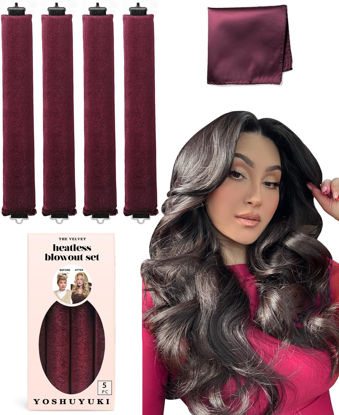 Picture of Overnight Velvet Hair Curling Rods and Headband for Heatless Blowout Curls, No Heat Styling Tools for Long Hair, Wine Color