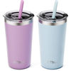 Picture of Tiblue Kids & Toddler Cup - 2 Pack 12oz Spill Proof Insulated Tumbler Stainless Steel Water Bottle with Leak Proof Lid & Silicone Straw with Stopper - BPA FREE Baby Drinking Cup Smoothie Snack Cups