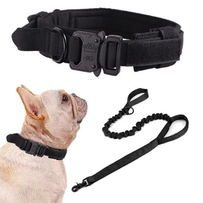 Picture of Tactical Dog Collar and Leash Set Tactical Dog Collar with Handle Bungee Leash Adjustable Military Training Nylon Collar Dog Training Collar Leash Set with Control Handleand Metal Buckle （Black S