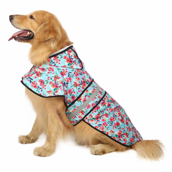 Picture of HDE Dog Raincoat Hooded Slicker Poncho for Small to X-Large Dogs and Puppies Turquoise - L