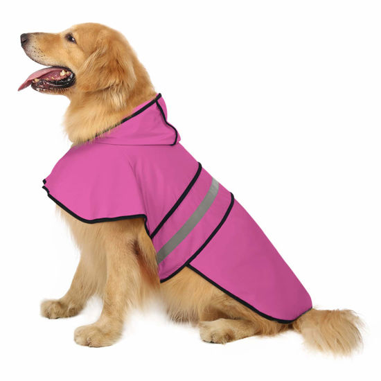 Picture of HDE Dog Raincoat Hooded Slicker Poncho for Small to X-Large Dogs and Puppies Pink - XL