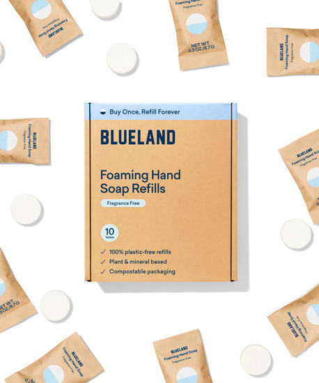 Picture of BLUELAND Foaming Hand Soap Refills - 10 Pack Tablets, Fragrance Free, Eco Friendly Hand Soap and Cleaning Products - Makes 10 x 9 Fl oz bottles (90 Fl oz total)