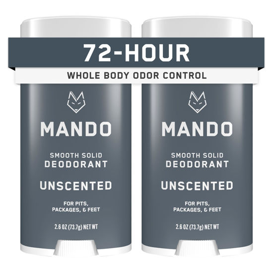 Picture of Mando Whole Body Deodorant For Men - Smooth Solid Stick - 72 Hour Odor Control - Aluminum Free, Baking Soda Free, Skin Safe - 2.6 Ounce (Pack of 2) - Unscented