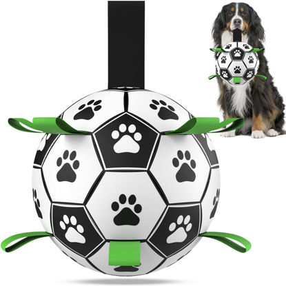 Picture of QDAN Dog Toys Extra Large Soccer Ball with Straps, Interactive Dog Toys for Tug of War, Puppy Birthday Gifts, Dog Tug Toy, Dog Water Toy, Durable Dog Balls World Cup for Large Dogs（9 Inch）