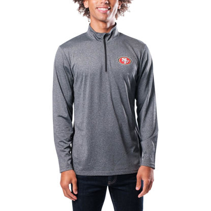 Picture of Ultra Game NFL Men's Super Soft Quarter Zip Long Sleeve T-Shirt, San Francisco 49ers, Heather Charcoal, Small