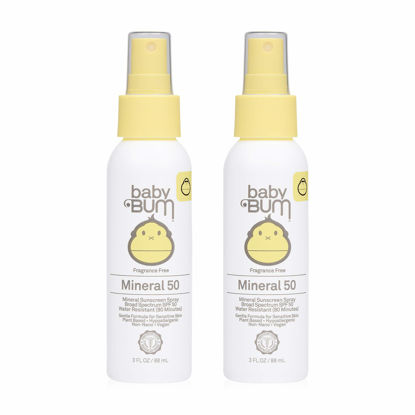 Picture of Sun Bum Baby Bum SPF 50 Sunscreen Spray | Mineral Uva/Uvb Face & Body Protection for Sensitive Skin | Fragrance Free | Travel Size | 3 fl oz | 2 Pack